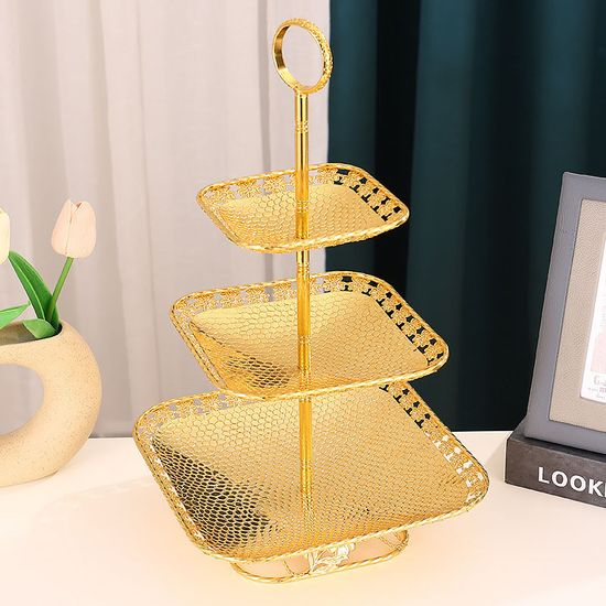 Gold Plated Iron Cake Rack Dim Sum Fruit Display Tray Household Living Room \for Weddding Candy Stand