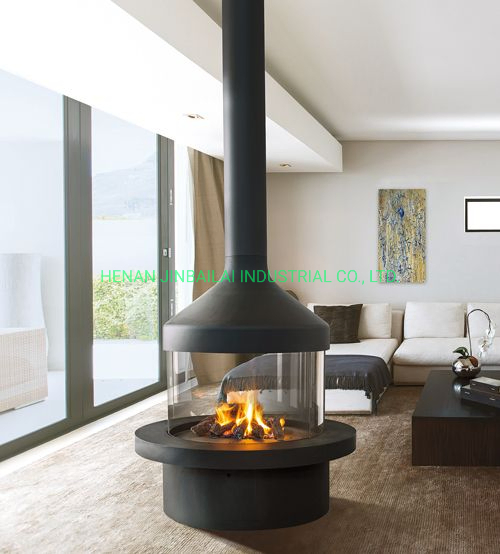 House Hotel Indoor Decorative Wood Charcoal Steel Suspended Fireplace