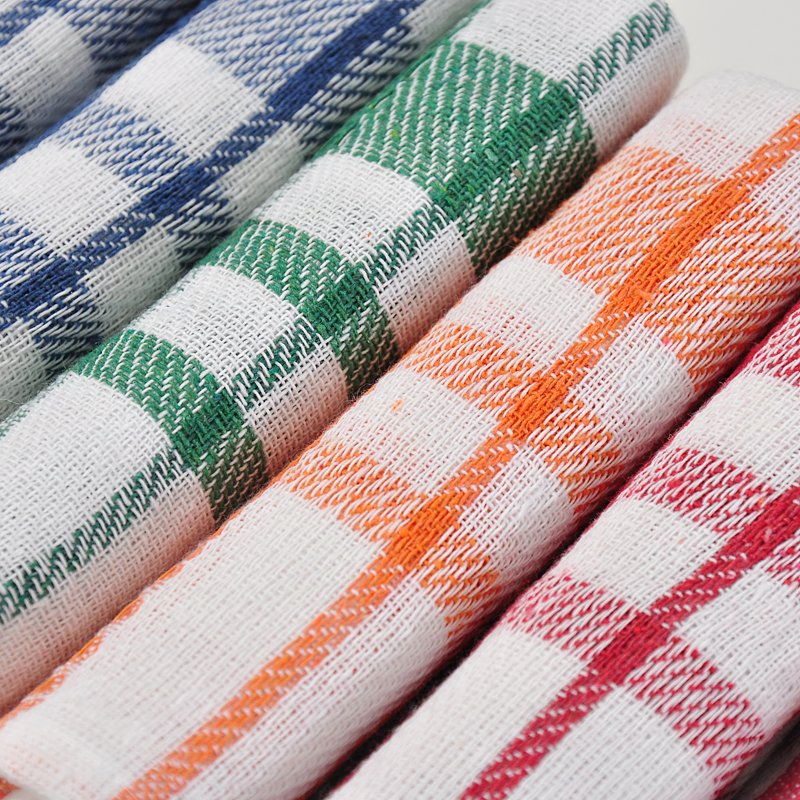 Factory Wholesale Custom Logo Water Absorbent Grid Polyester-Cotton Cloth Linen Woven Technique Kitchen Dish Tea Towel