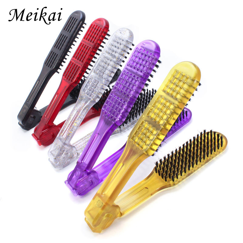 PRO Beauty Salon Clasp Hair Straightening Double Brush Comb Anti-Static High Temperature Clamp Brush Hair Straightening Brush