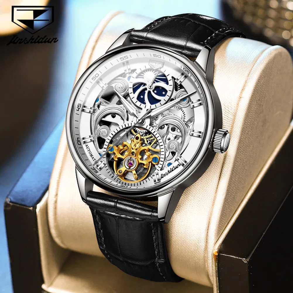 Stock Jsdun 8922 OEM Custom Leather Belt Male Moon Phase Square Tourbillon Watch Men Wrist Luxury Brand Automatic Movement Watch