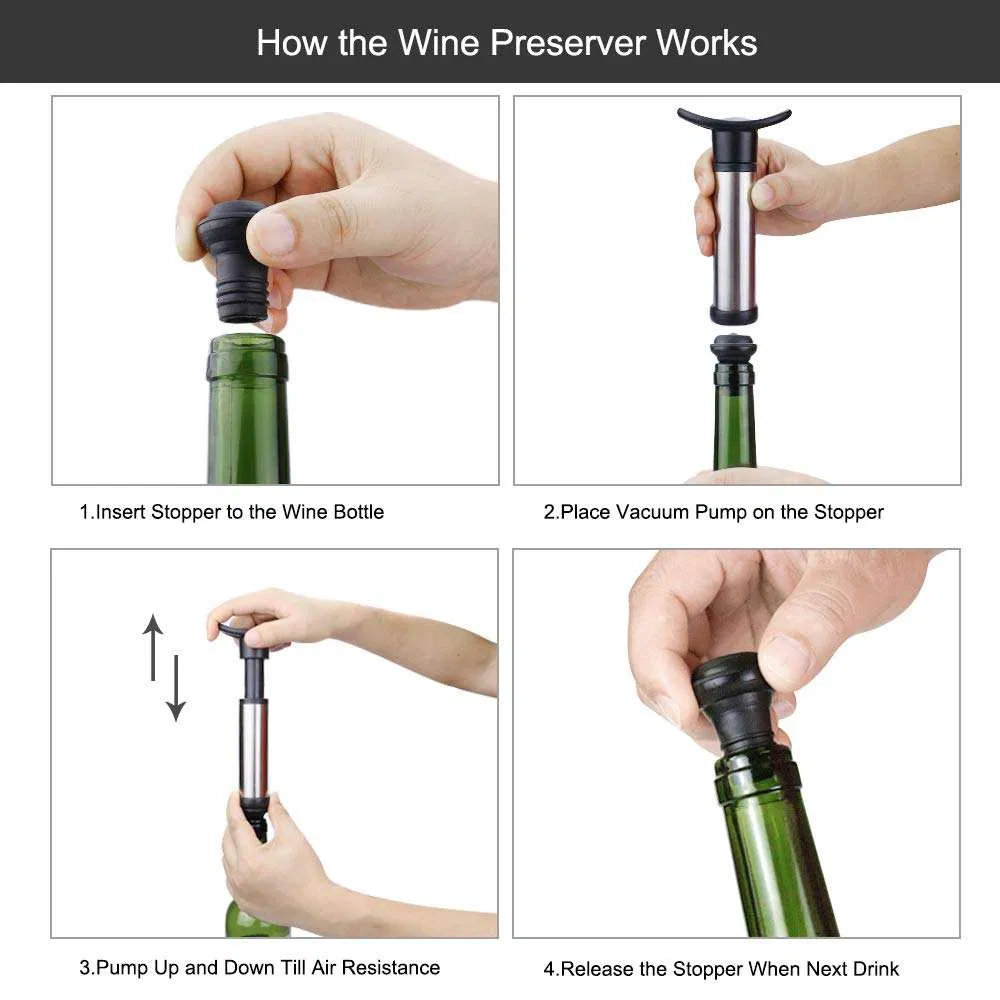 New Arrival Wine Accessories Vacuum Sealer Wine Saver Stopper Pump Set with 4 Wine Stoppers