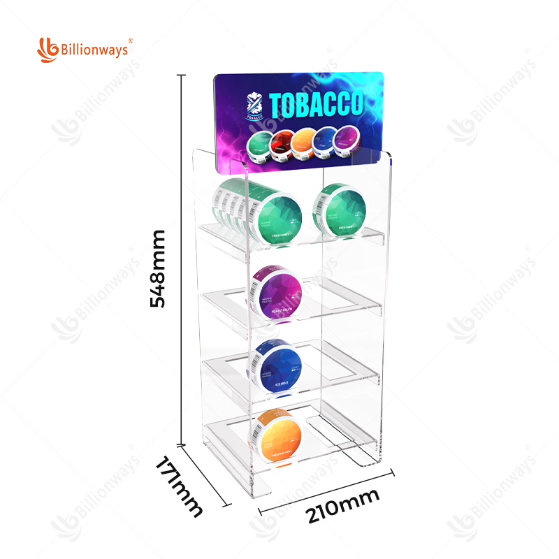 Customizable Sustainable Acrylic Chewing Tobacco Display for Floor-Standing Smokeless Tobacco Display Solution
