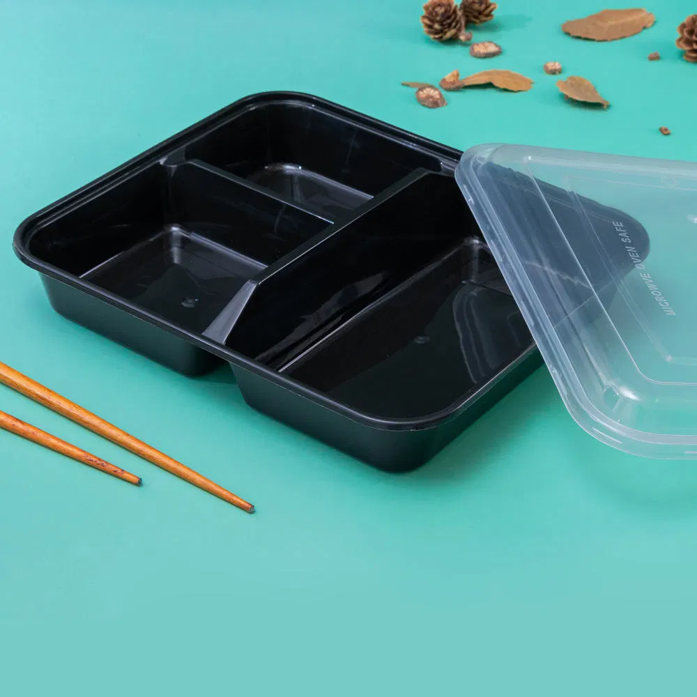 American 4 Compartment Microwave Disposable Plastic Take Away Lunch Box with Lid PP Plastic Bento
