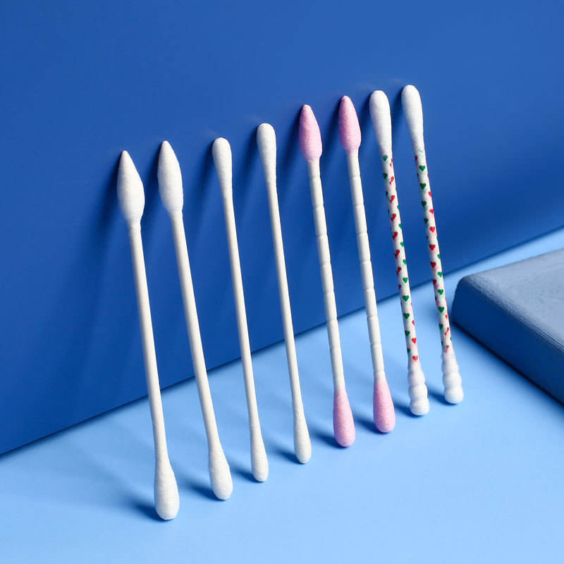 Double-Clasp Frosted Box Containing Double-Ended Cotton Swabs with Paper or Bamboo Sticks.