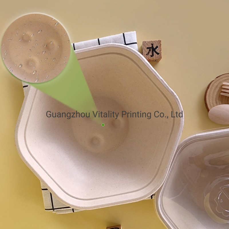 750ml Hexagon Takeaway Food Bowl with Pet Lid Disposable Compostable Eco Friendly Sugarcane Bagasse Pulp Rice Salad Bowls