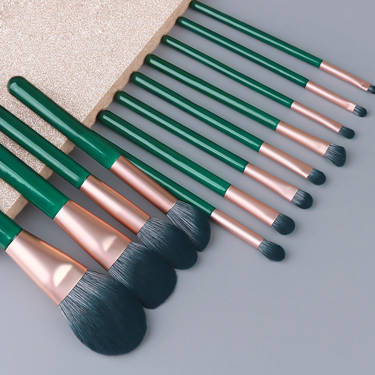 12PCS Set Green Color Makeup Brushes Portable Beauty Tools High-Grade Wooden Handle Makeup Brushes