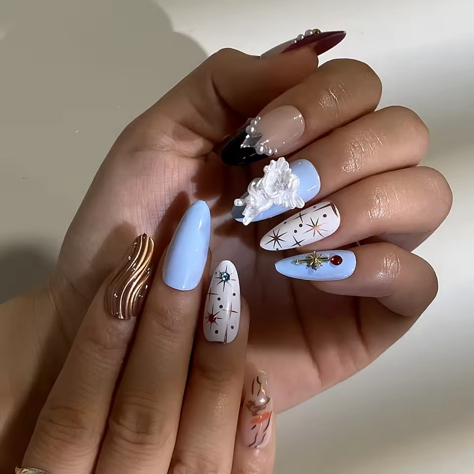 New Design Luxury Angel Custom Valentines 3D Almond Full Cover Press-on Nails