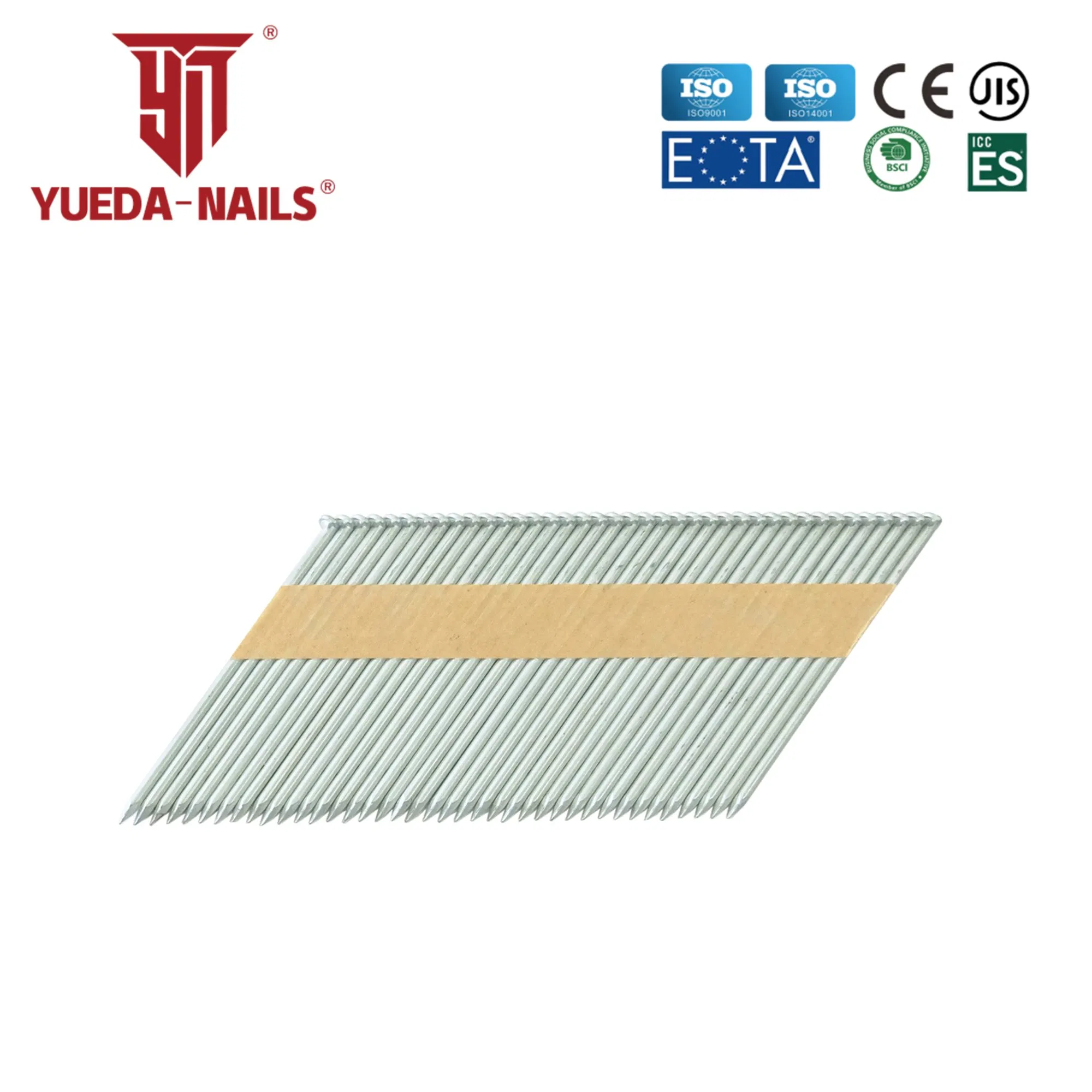 Shanghai Yueda 28/34 Degree Bright/Polish/Eg/SS304/SS316 Smooth/Screw/Ring/Groove Paper Tape Strip/Framing/Plastic Strip/Coil/Loose/Bulk/Da Nails for Nailer