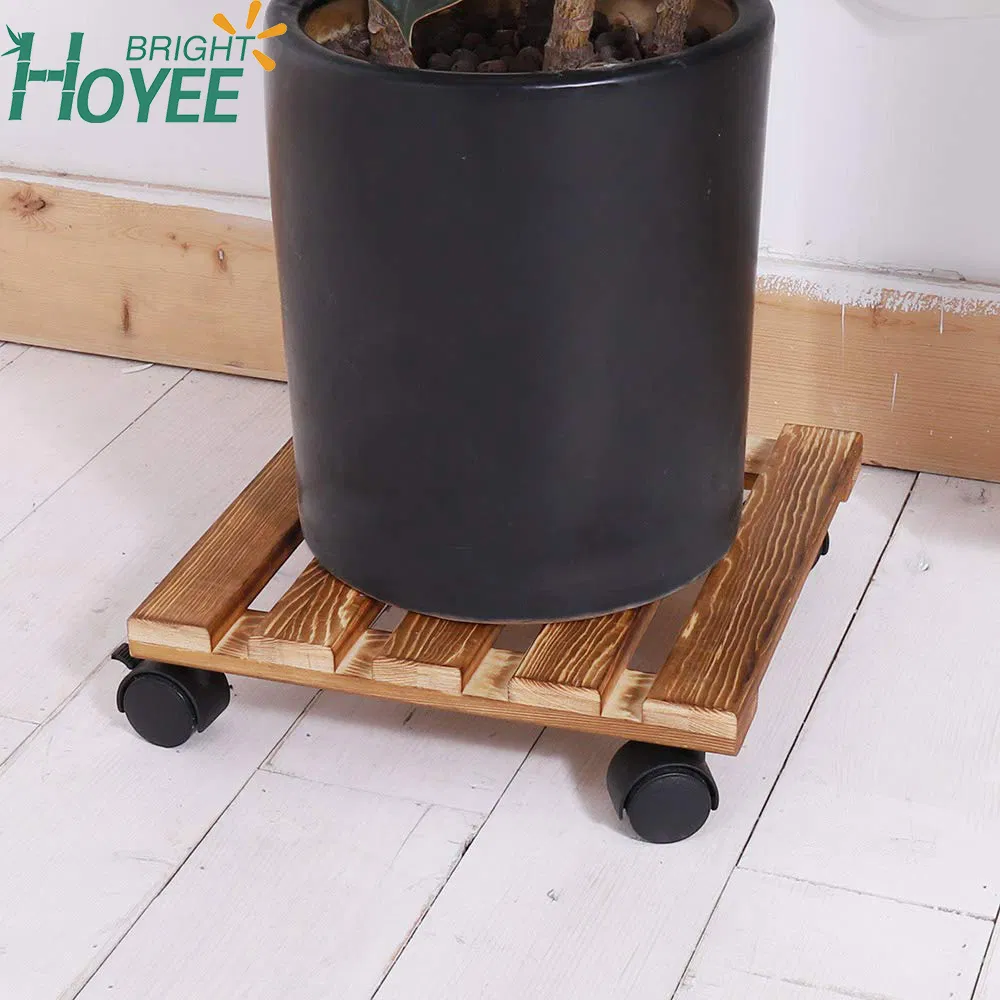 Wholesale Plant Caddy Wooden Plant Stand Rack Square Indoor Outdoor on Roller Patio Flower Pot