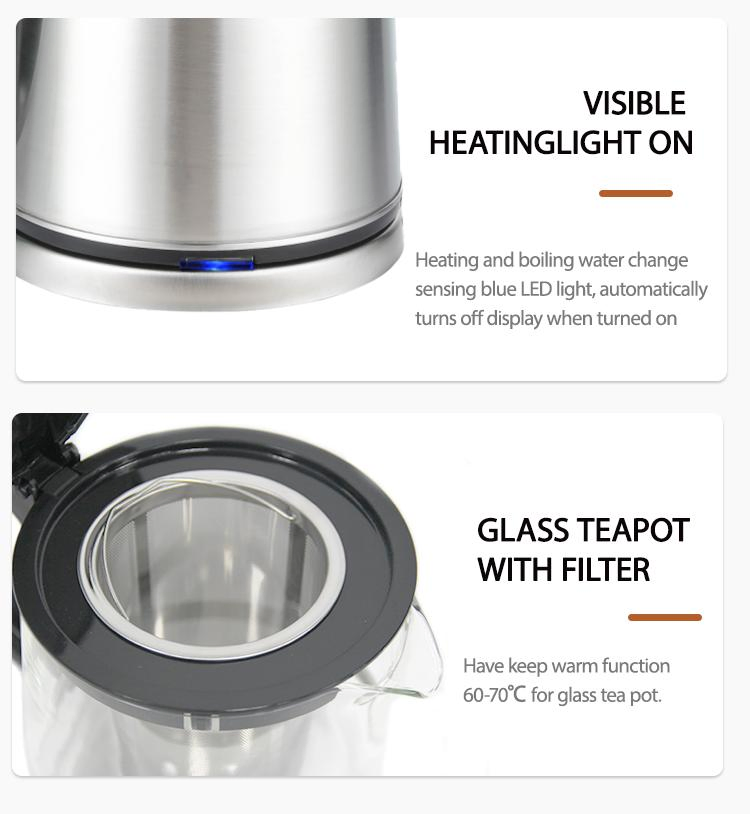 Small Kettle and Teapot Set 2L Stainless Steel Digital Control Electric Turkish Tea Maker Samovar Electric Kettle