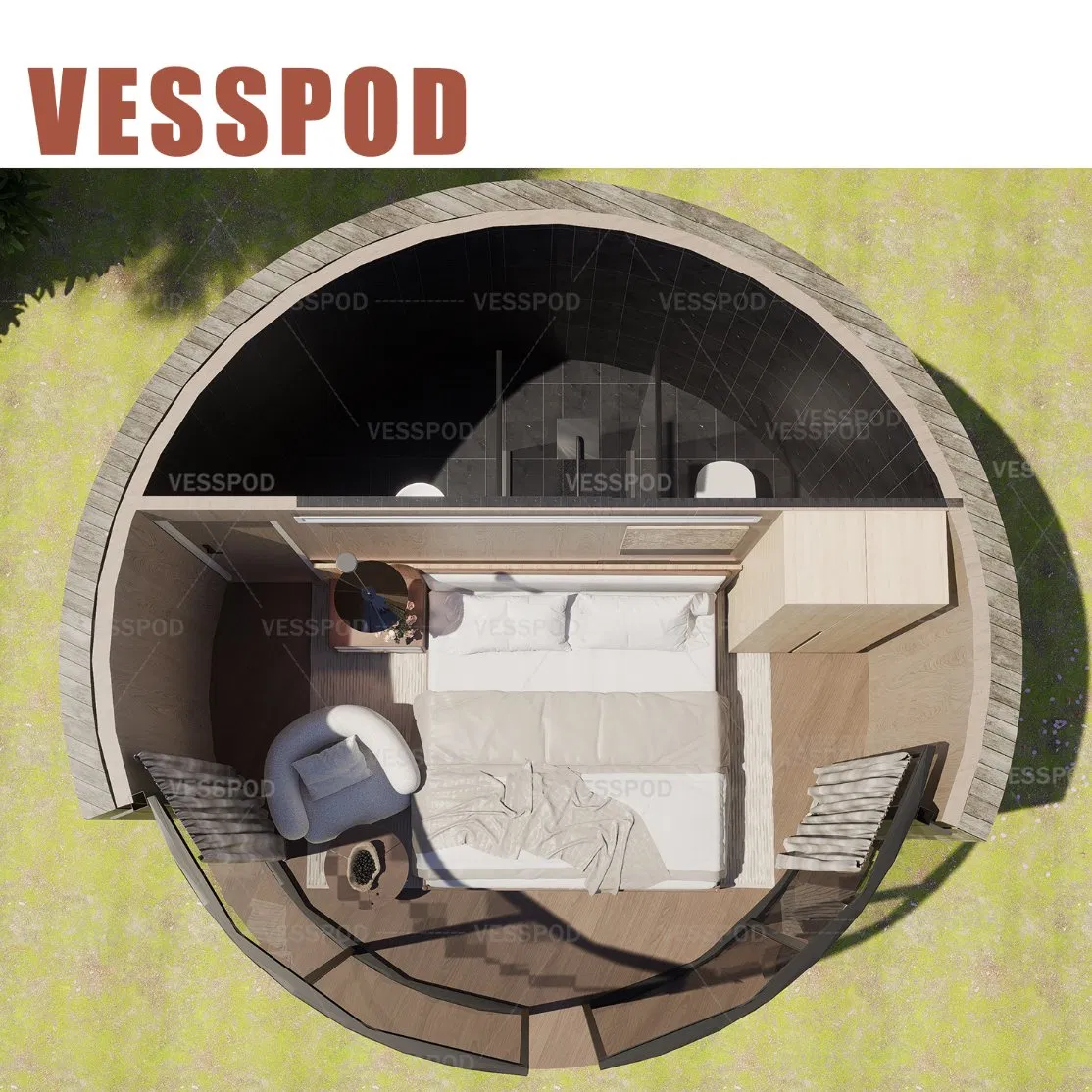 Vesspod Outdoor Custom Big Round House Quick Installation Circle House Prefab Homes Airbnb Villa Hotel Glamping Dome Wooden House Luxury Circle Frame