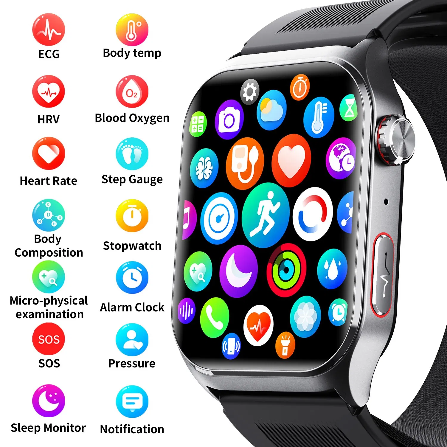 Smart Watch with Blood Pressure Monitor, Heart Rate & Sleep Tracking, Sos Fall Detection, Voice Broadcast, Air Pump Health Smart Watch for Seniors