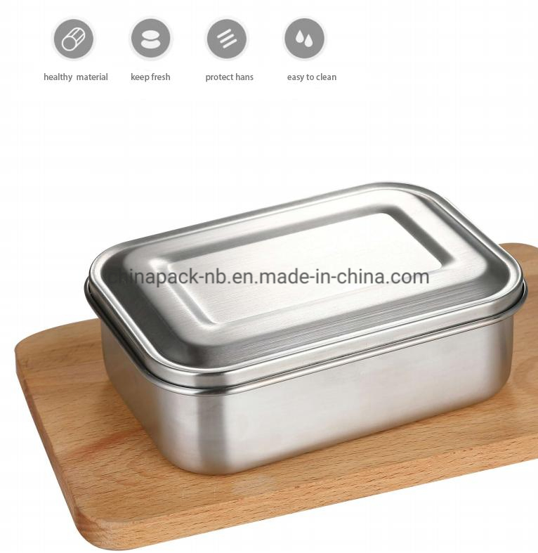 Stainless Steel 304 Rectangular Lunch Box Two-Layers Handheld Leak-Proof Bento Box