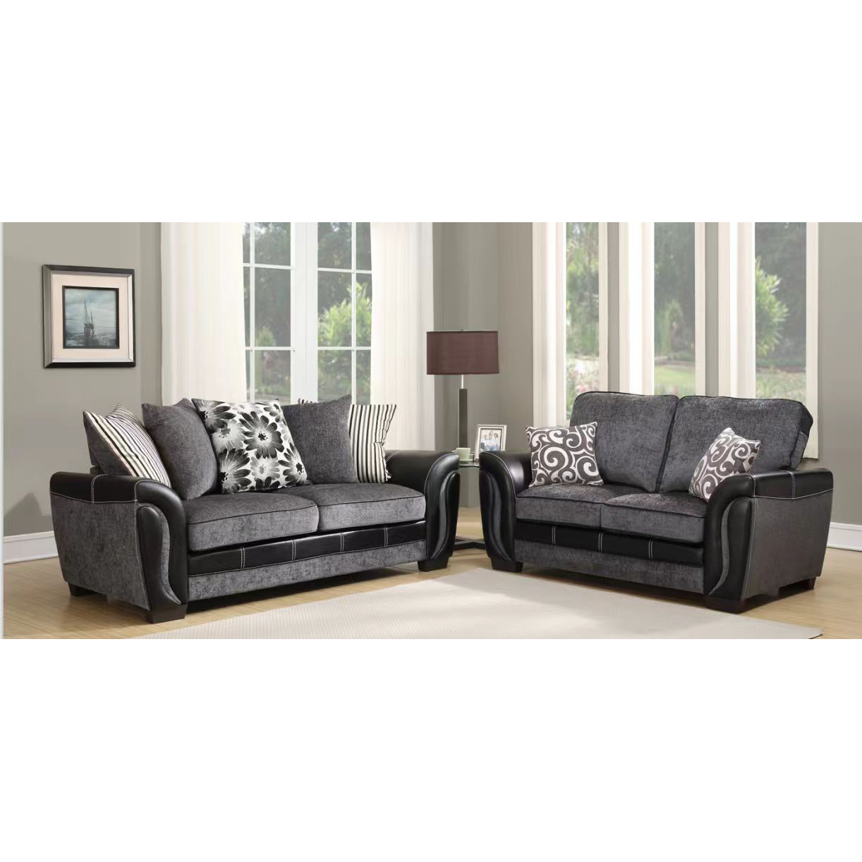 Диван секционный комбинированный ткань кожа американский стиль