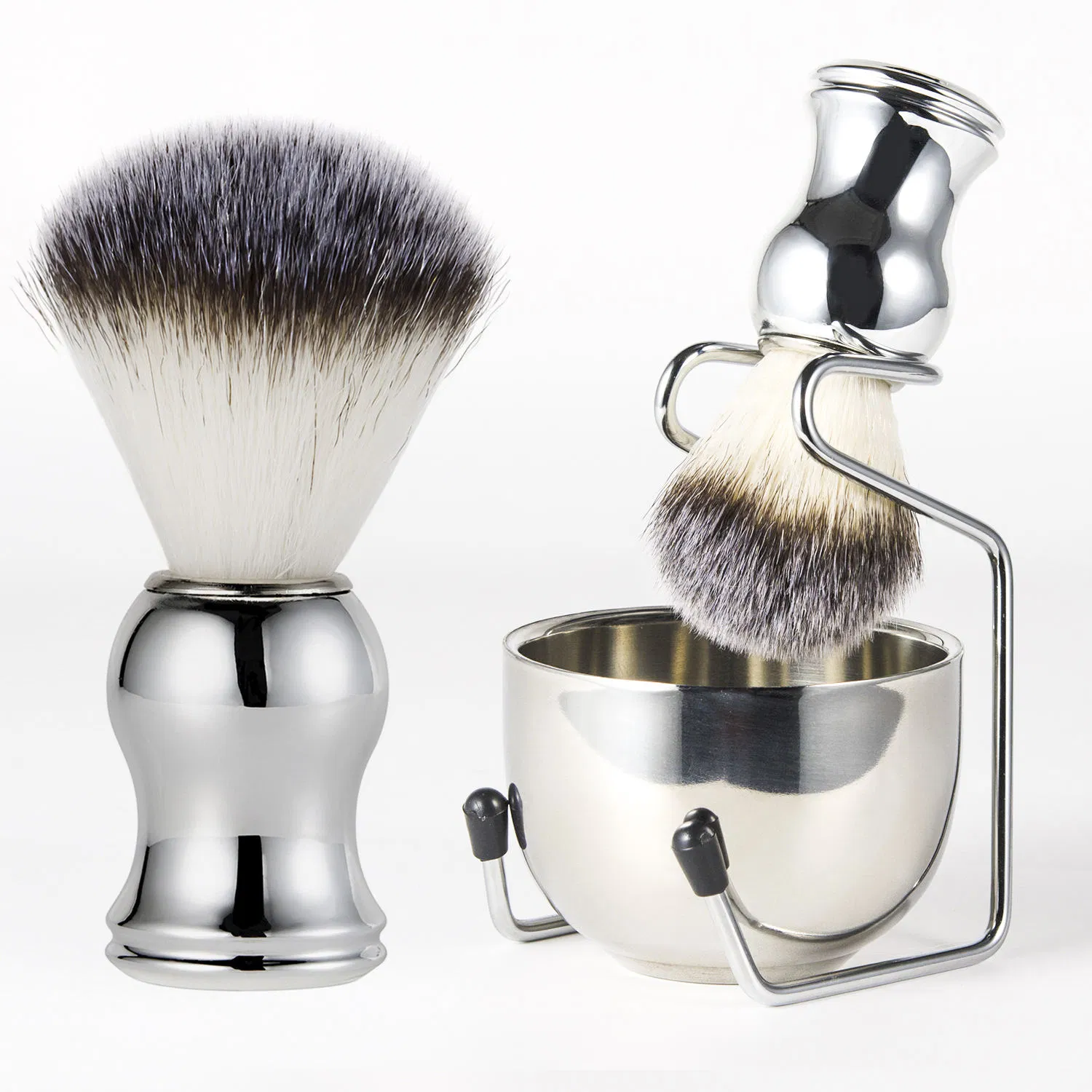 Custom Shaving Brush Sets Nylon Badger Hair Shaving Brush Luxury Soap Stainless Steel Bowl Safety Stand Shaving Kits