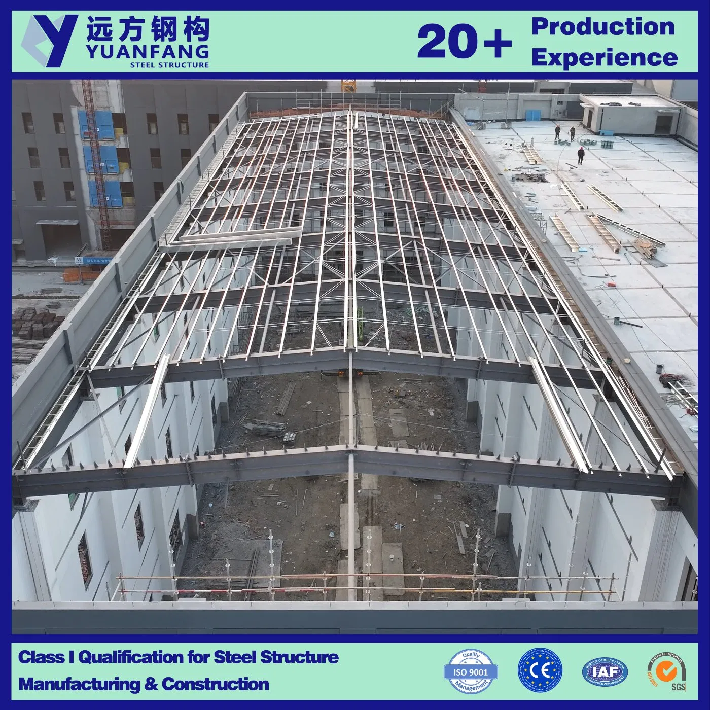 Customized ISO CE Building Material for Light Steel Structure Construction Steel Roof Truss Structure with Concrete Wall Enclosure Factory Warehouse Workshop