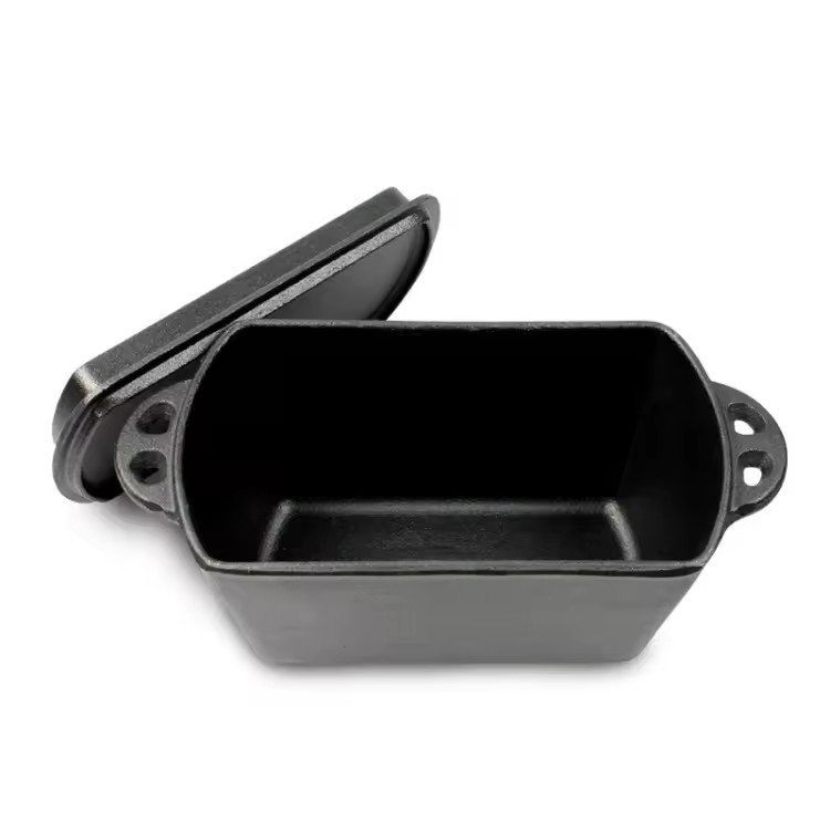 Kitchen Restaurant Cooking Baking Rectangle Cast Iron Bread Pot Non-Stick Loaf Pan with Lid
