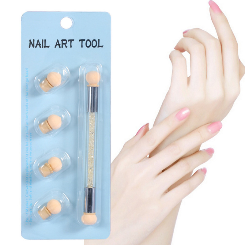 OEM 2-Head Nail Art Sponge Gradient Dotting Brush with 4-Sponge Head