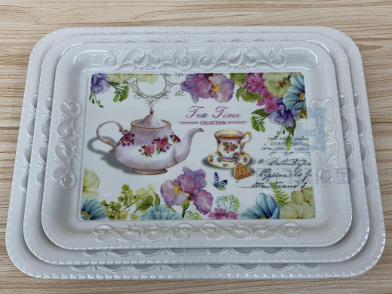 Eco-Friendly Hot Sales Flower Design Melamine Serving Tray with Custom Logo