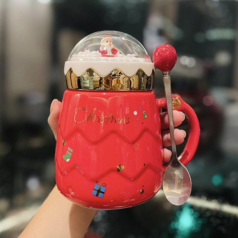 Hot Christmas Present Set Santa Landscape Ceramic Coffee Tea Cup Mug for Festival with Spoon Gift Box
