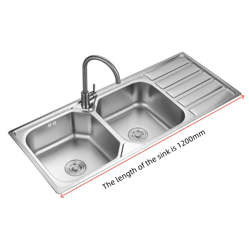 12050f-Stainless Steel Double-Basin Sink with Plates