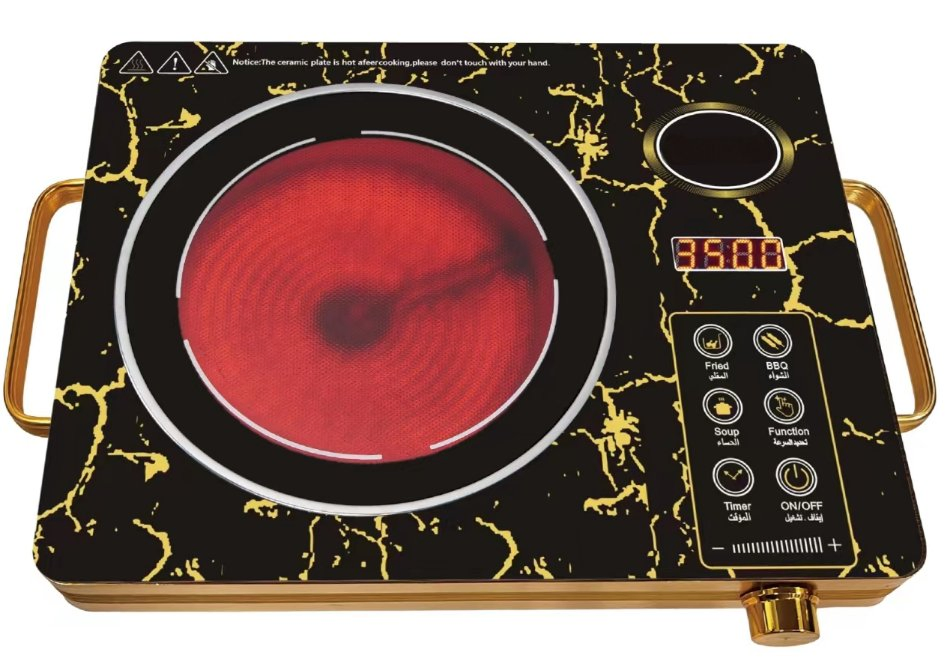 2200W Single Burner Stove Electric Hot Plate Black Crystal Panel Hot Plate Infrared Cooker