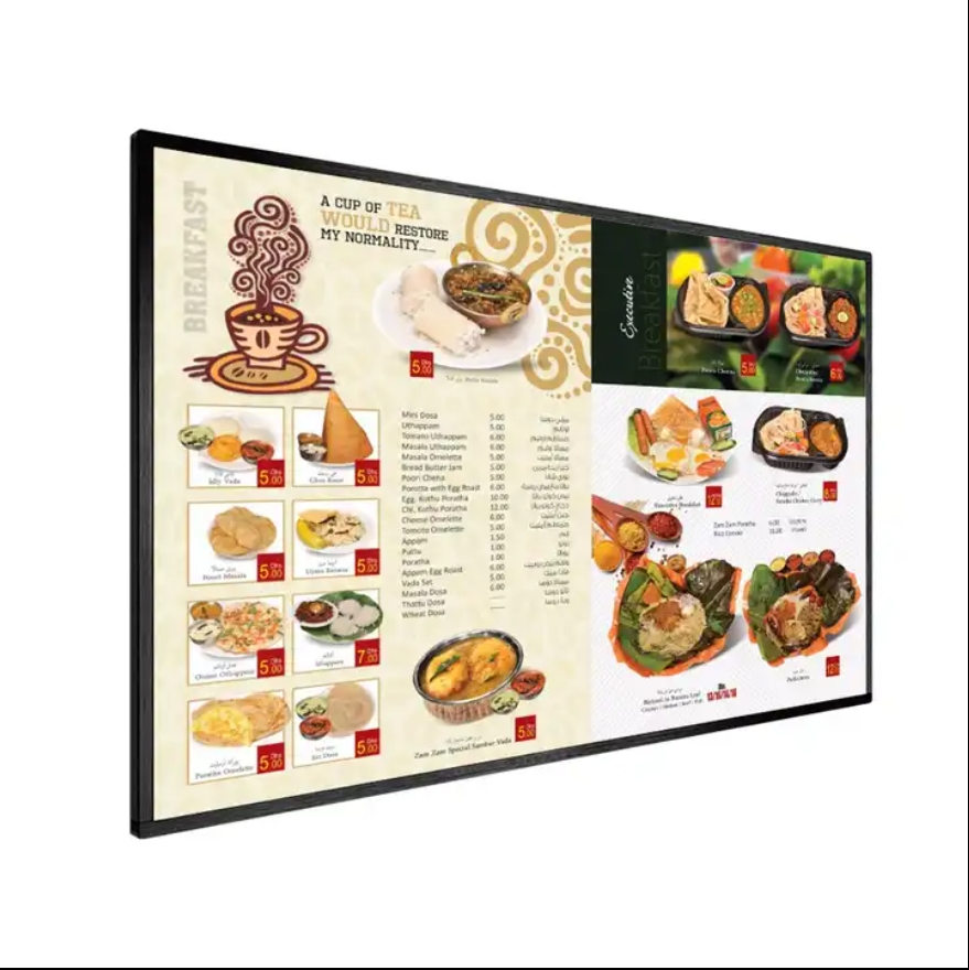 Рекламный экран для фастфуда с меню