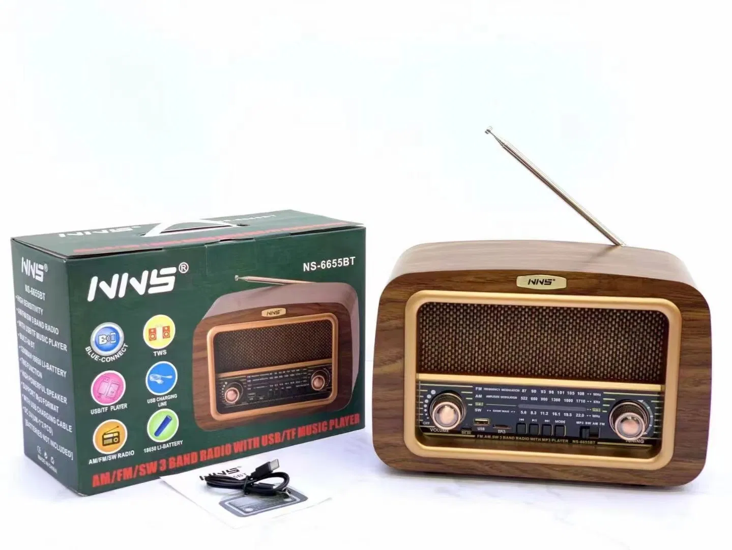 Настольная Bluetooth-колонка NS-6655BT в винтажном деревянном корпусе