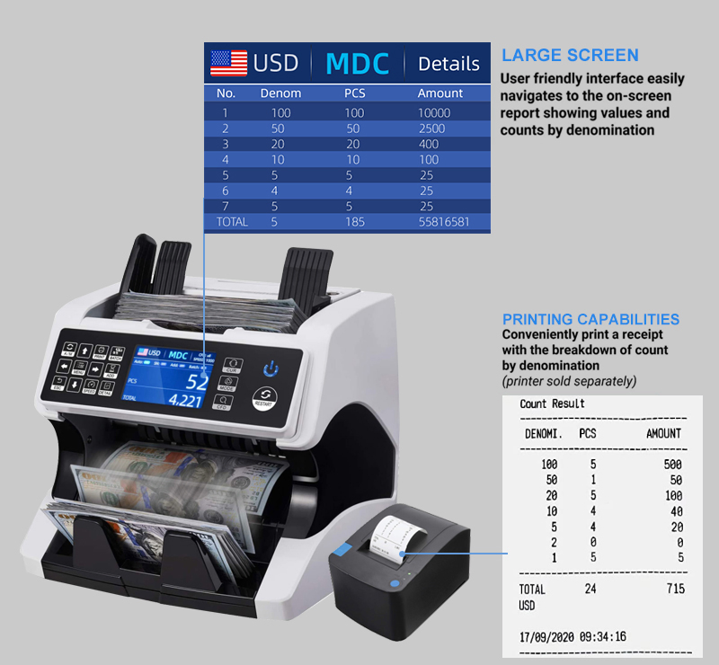 Bill Counter Mix Value Bill Counter Sorter Cashing Counting Sn Printing Machine Cashing Counting Financial Equipment