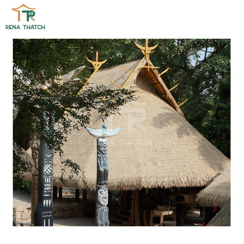 Fire Resistant Plastic Straw Thatched Roof Umbrella Artificial Palm Reed Thatch