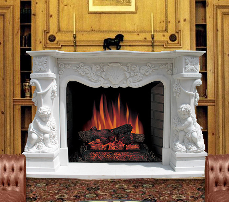 Modern Indoor Decoration French Style Home Use White Natural Stone Surround Marble Fireplace Mantel for Sales