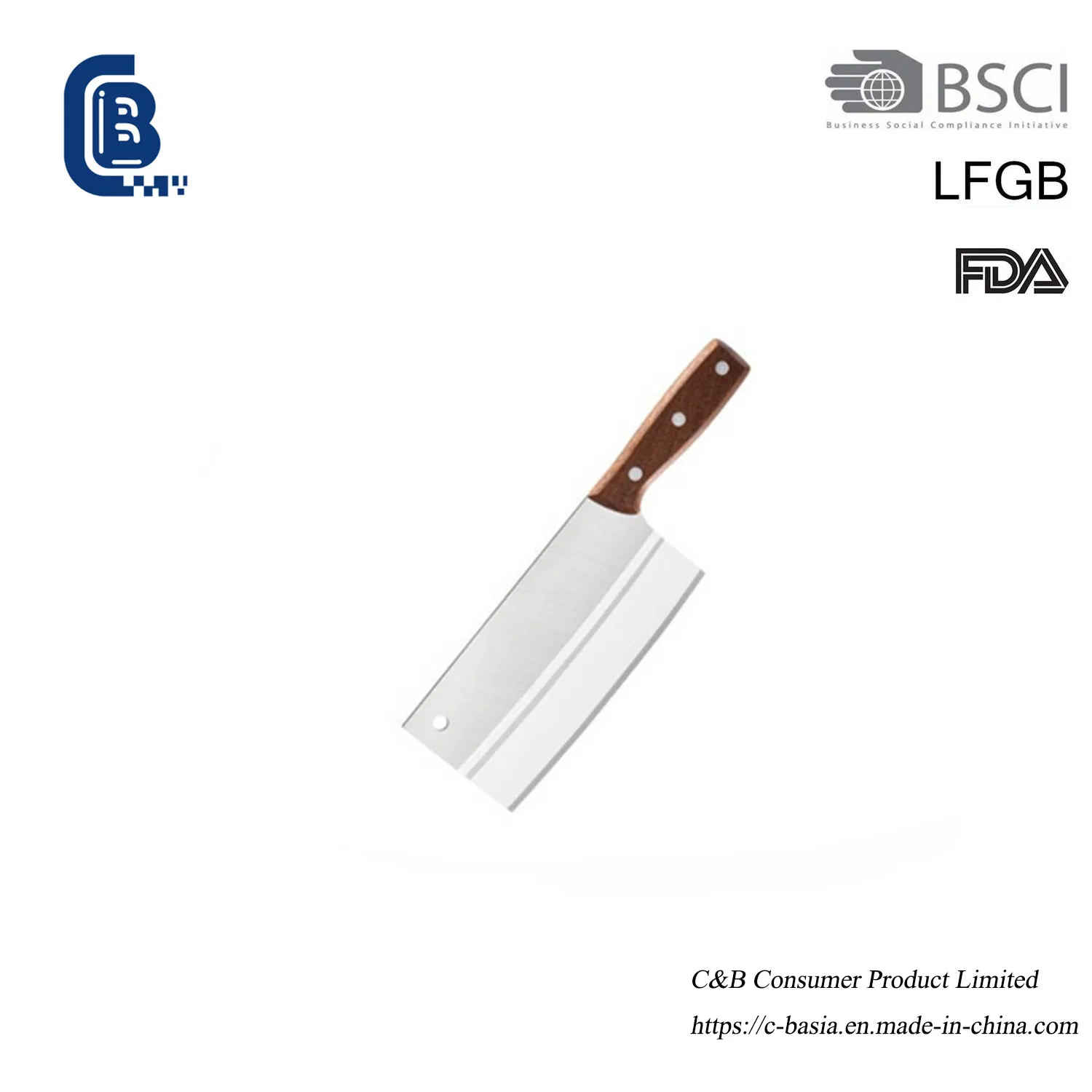 Stainless Steel Chef Knife (Wooden Handle) - Sharp Meat/Veggie Slicer