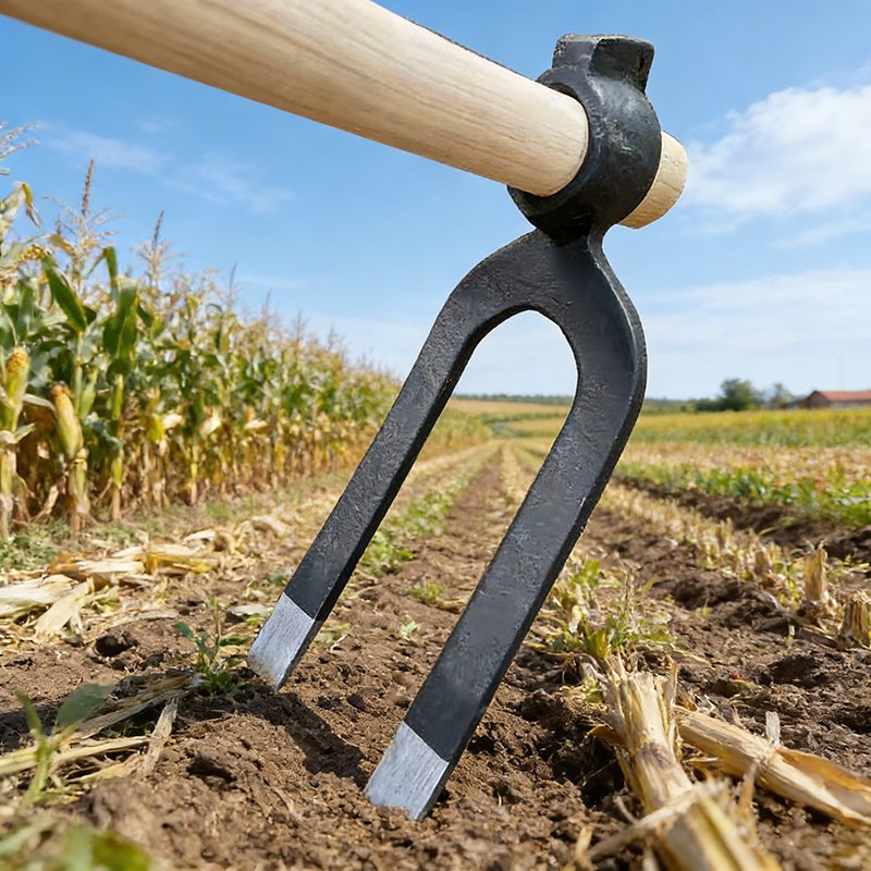 Railway Steel Fork-Shaped Garden Digging Hoe with Wooden Handle for Farm Agriculture