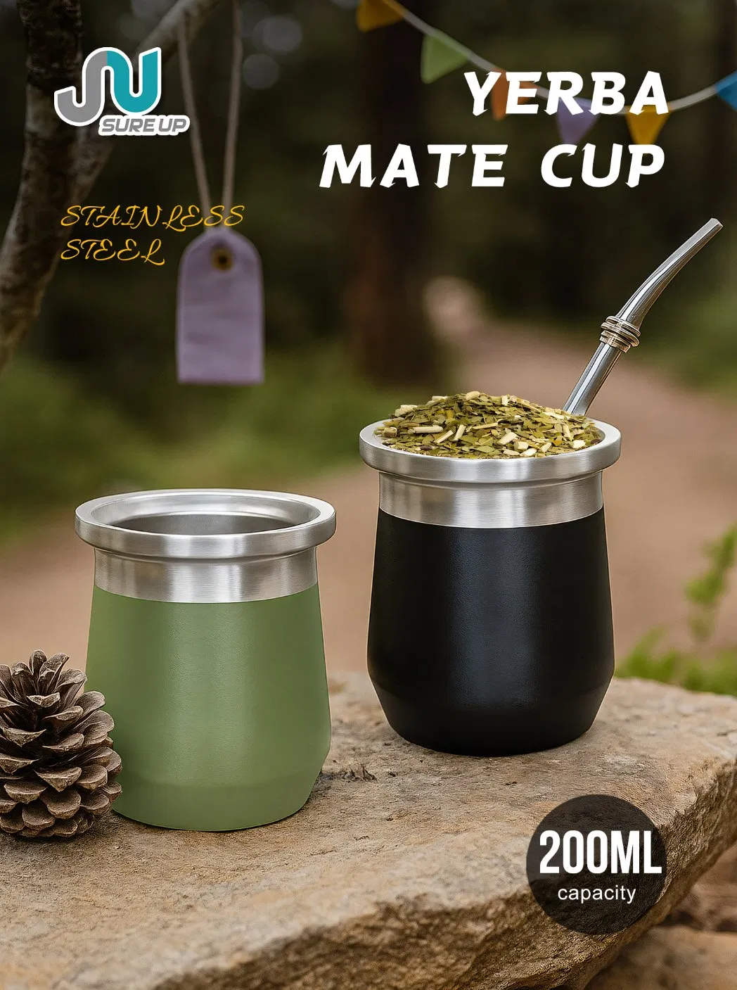 Double Wall Stainless Steel Yerba Mate Cup 200ml Retro Modern Design