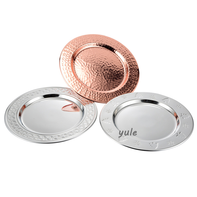 Wedding Beaded Decorative Reusable Stainless Steel Feeding Dinner Dishes for Metal Hammered Charger Plates