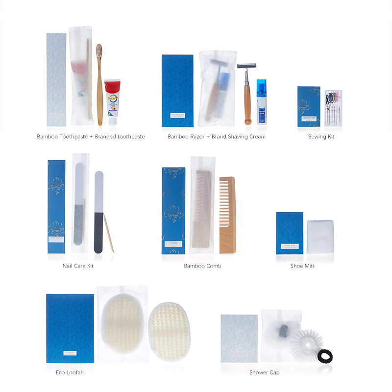 Custom 5 Star Luxury Eco Friendly Disposable Hotel Supplies Amenities Kit Personalized Biodegradable Toiletries Set