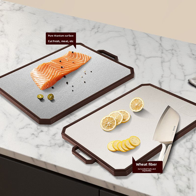 Customized Pure Titanium Double-Sided Antibacterial Mildew-Proof Cutting Board with Red Handle