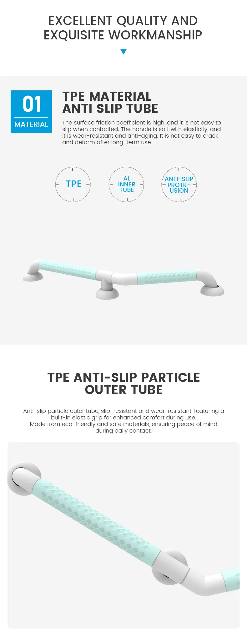 Professional SUS 304 Angled Grab Bar for Mobility & Bathroom Transfer