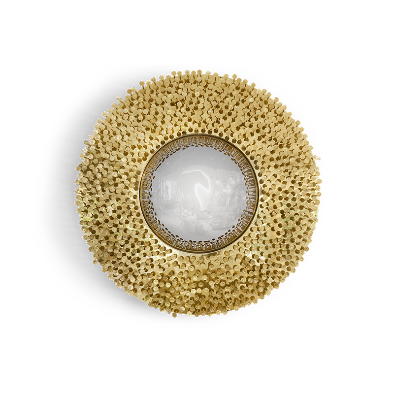 Luxury Gilded Circular Floral Sunburst Wall Mirror for High-End Villa Entry Way