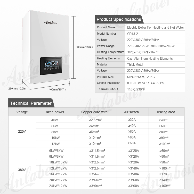 Wall Mounted 12kw 230V Home Heating System and Shower Best Brand Electric Heat Boiler Price