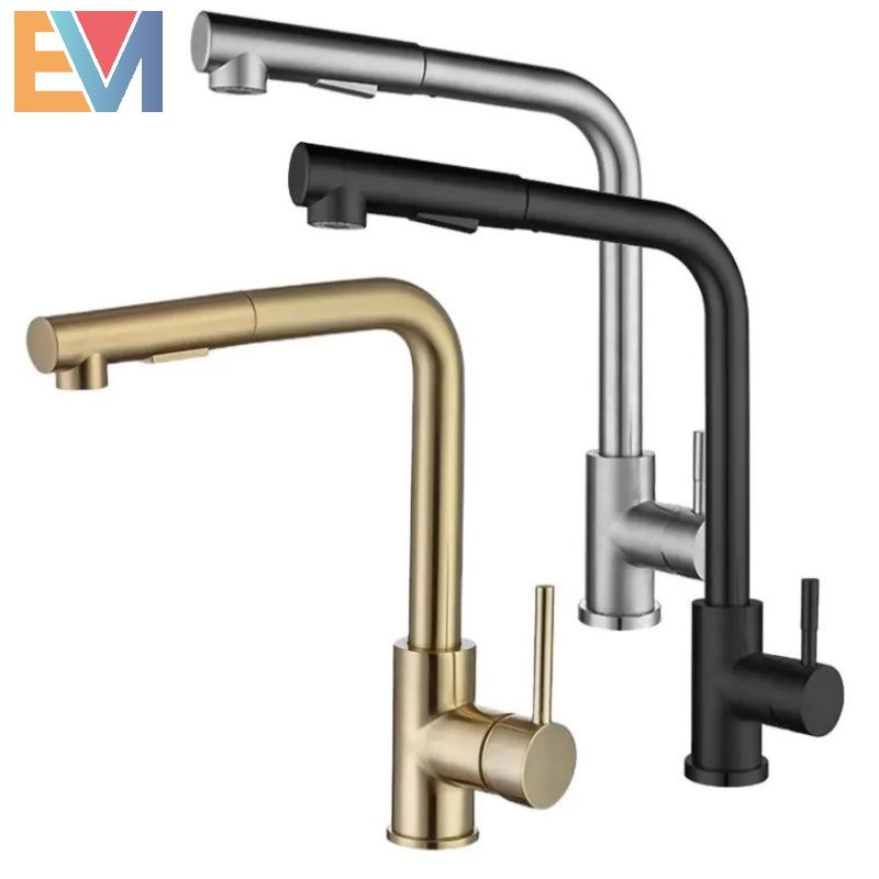 Three Way Kitchen Faucet Black Hot and Cold Water Pull-out Mixer Kitchen Faucet