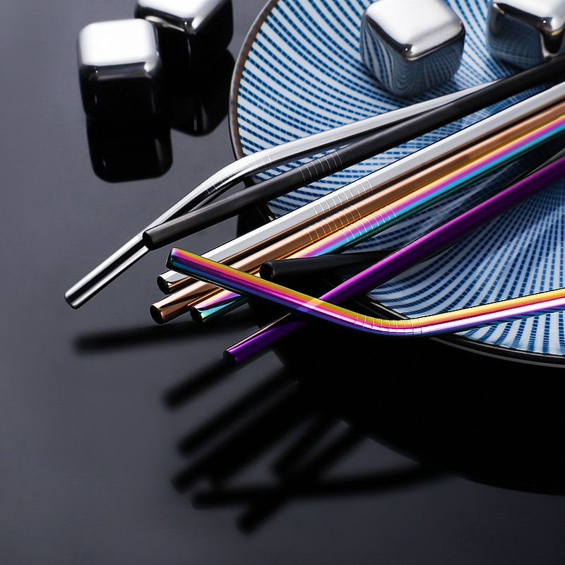 Wholesale Bent Straight Drinking Straws Stainless Steel Straw Colorful Smoothie Straw