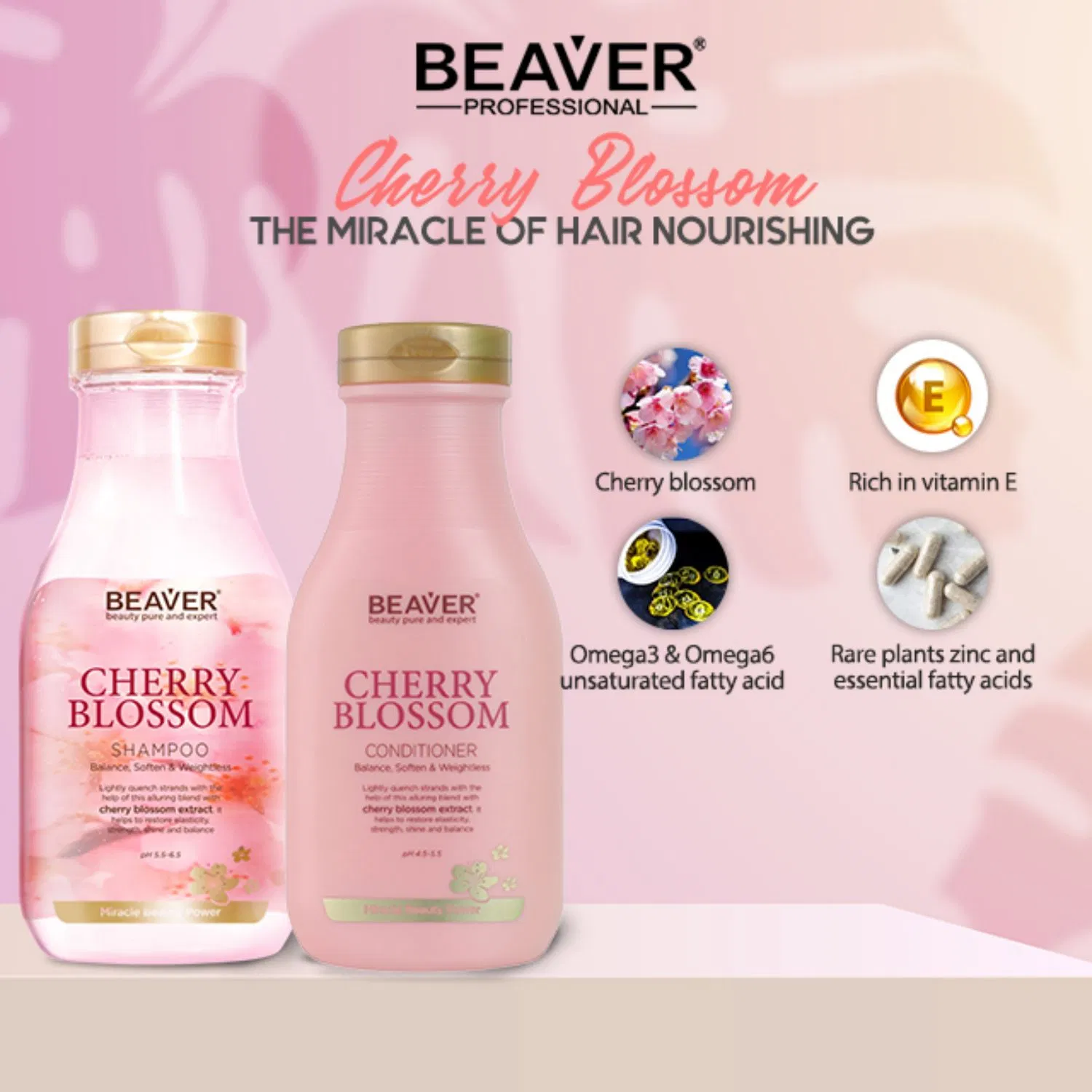 Beaver Cherry Blossom Hair Shampoo and Conditioner for Greasy or Oily Hair