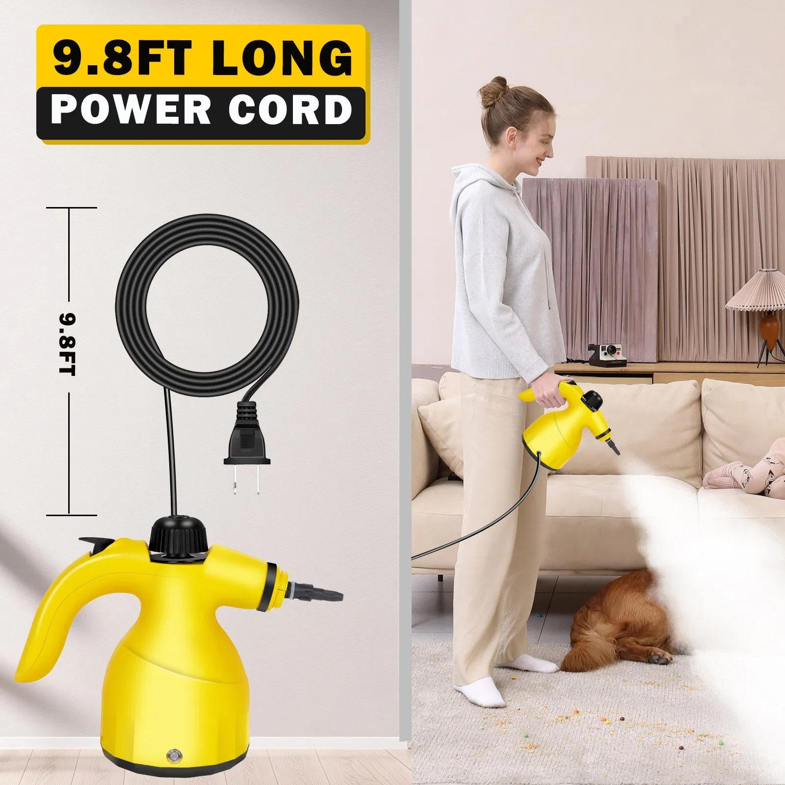 Handheld 1000W Steam Cleaner for Home Kitchen Grease Bathroom Grout Car Seats 350ml Tank 9-Piece Kit