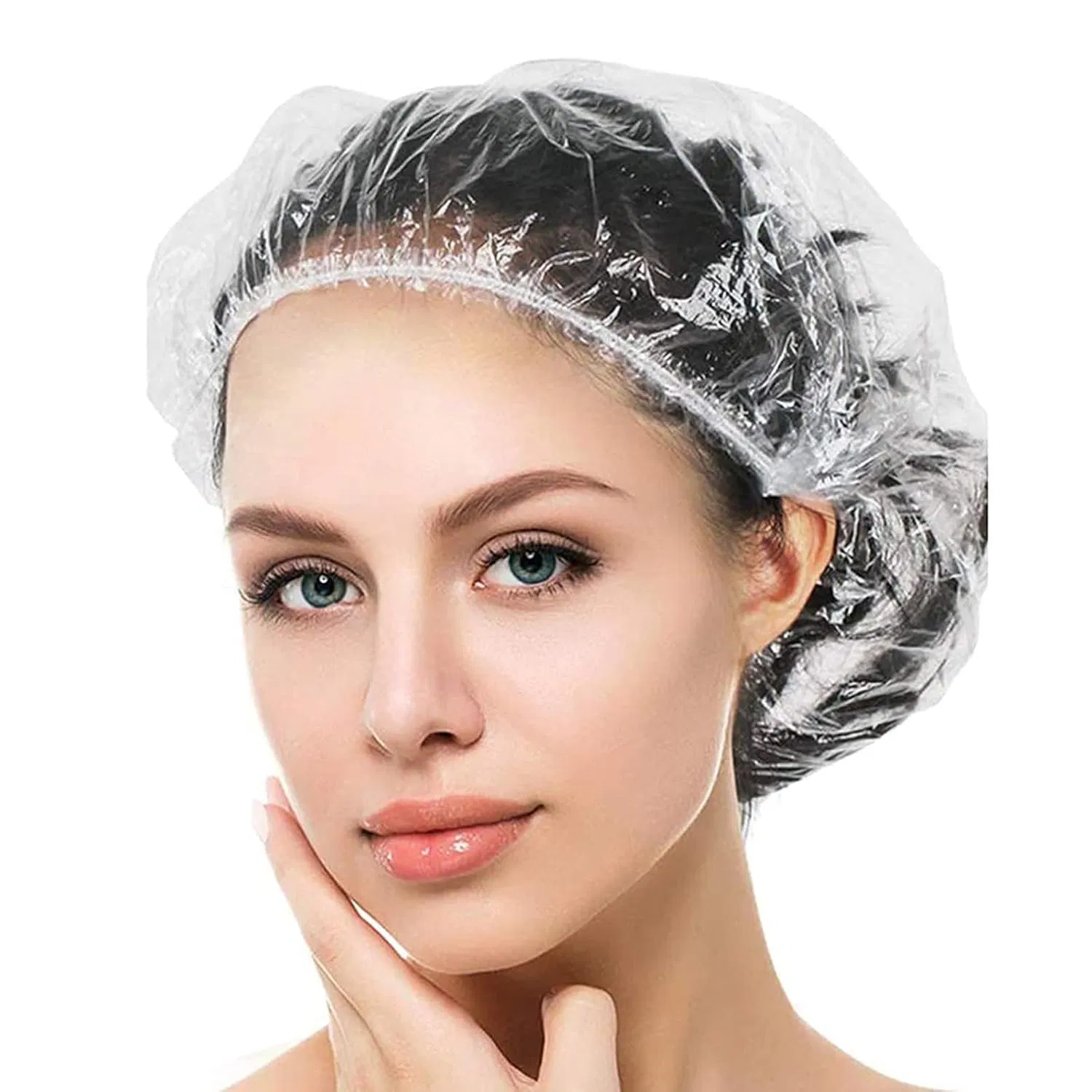 Disposable Elastic Shower Caps, 100PCS Clear Plastic Headgear, Waterproof & Dustproof for SPA, Hotel and Daily Bathing