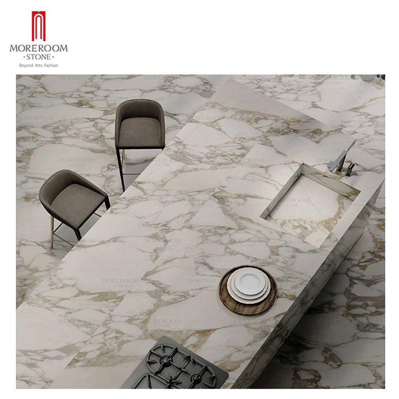 White Marble Look Porcelain Ceramic Tile Sintered Stone for Kitchen Island Countertop