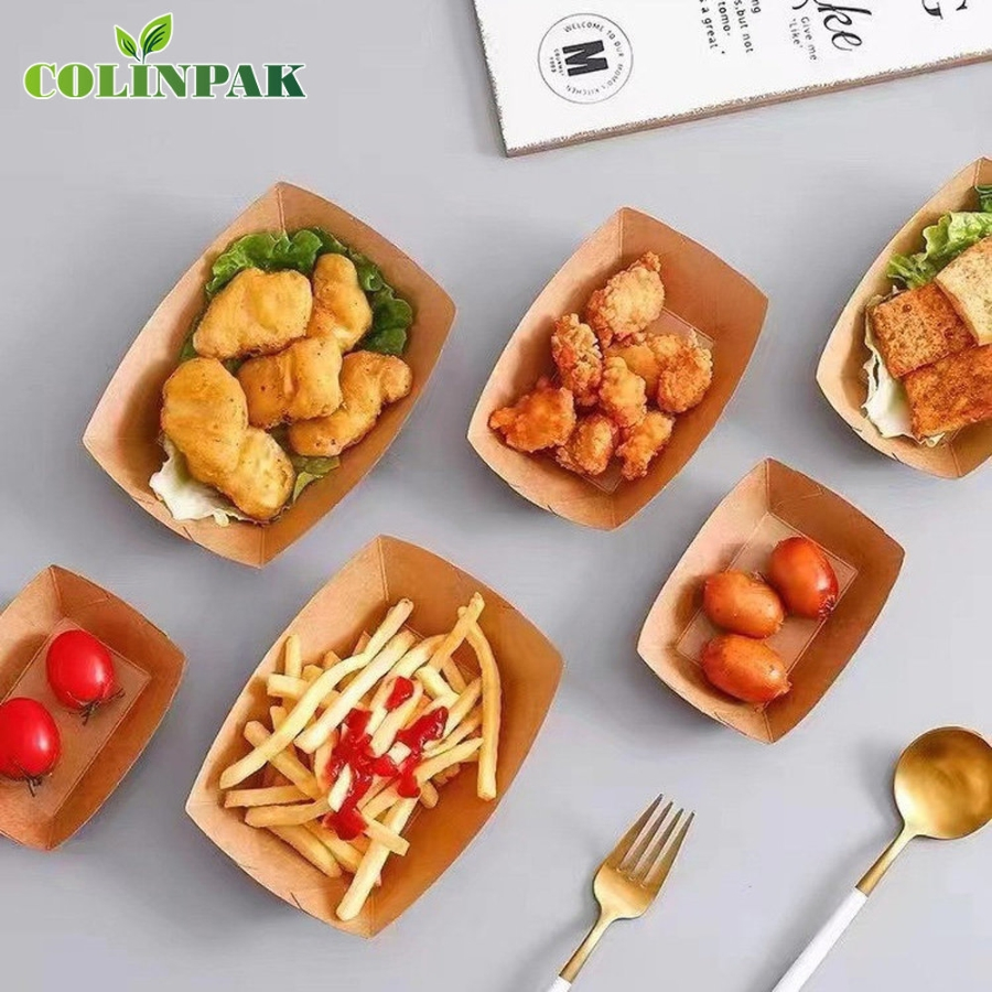 High Quality Compartments Food Bioboard Tray Kraft for Hamburger Shop