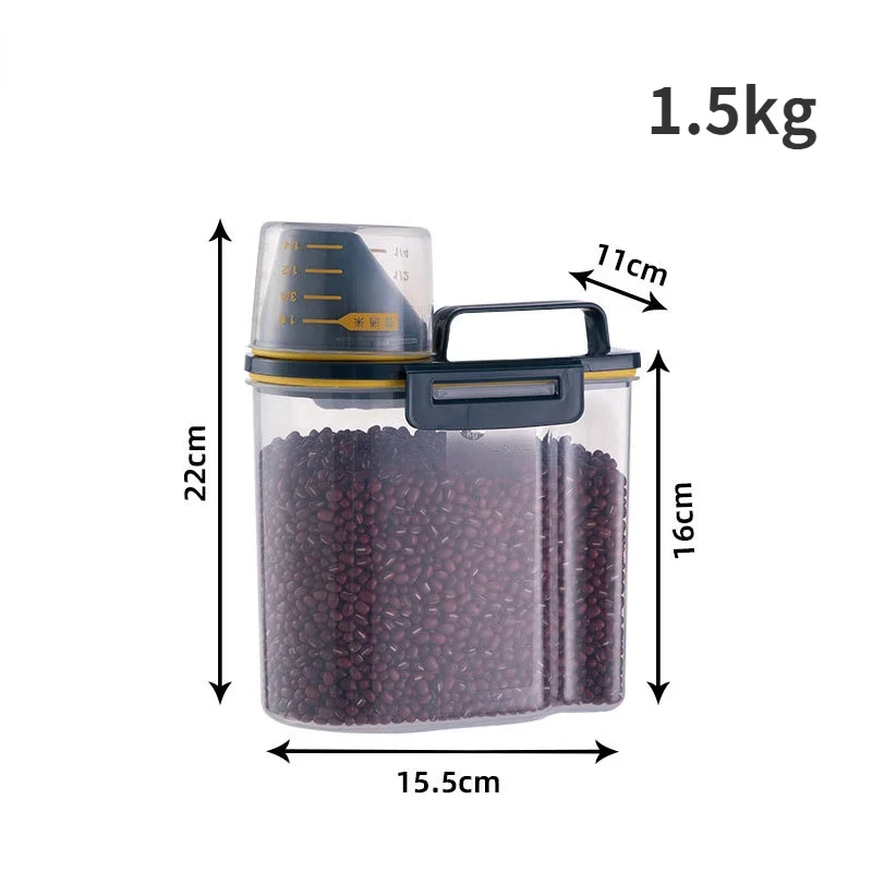 1.5kg/2kg Dog Cat Food Pail Plastic Storage Tank with Measuring Cup Container Moisture-Proof Sealed Jar