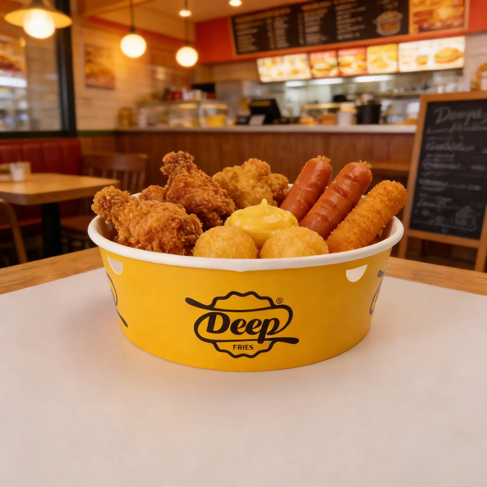 Disposable Eco-Friendly Kraft Paper Salad Bowl with Lid for Fruit and Salad
